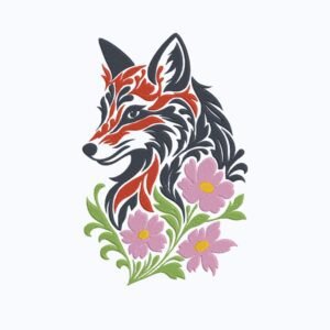 Floral Fox Machine Embroidery Design, Wild Animal Embroidery File