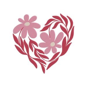 Floral Heart Machine Embroidery Design, Flower Embroidery File