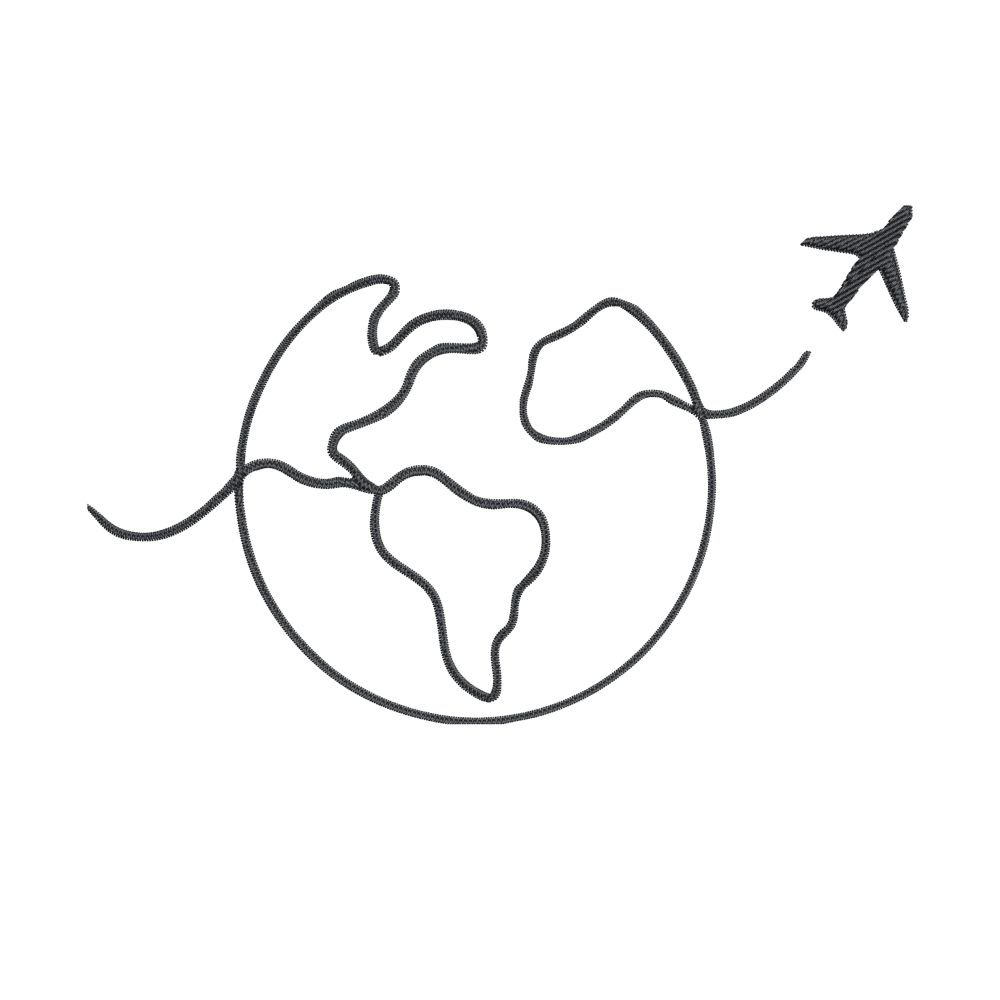 Fly Around The World Machine Embroidery Design, Travel Hobby and Activity for All Embroidery File