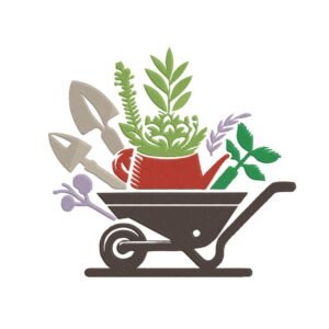 Garden Wheelbarrow Machine Embroidery Design, Gardening Hobby and Activity for All Embroidery File