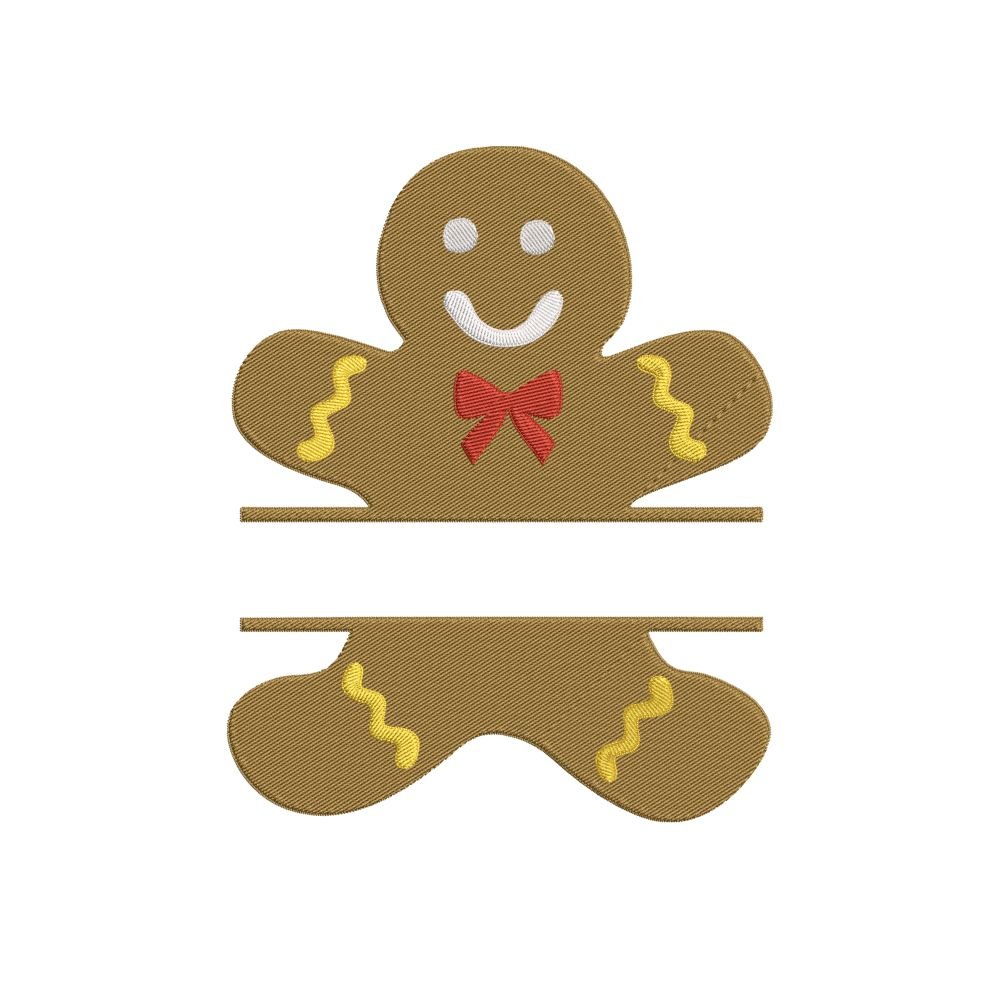 Gingerbread Split Name Frame Machine Embroidery Design, Holiday Winter Season Embroidery File
