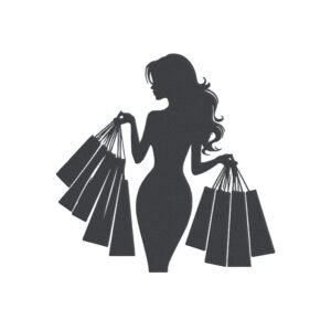 Shopping Girl Silhouette Machine Embroidery Design, Female Woman Embroidery File