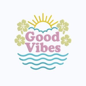 Good Vibes Waves Machine Embroidery Design, Summer Vacation Season Embroidery File