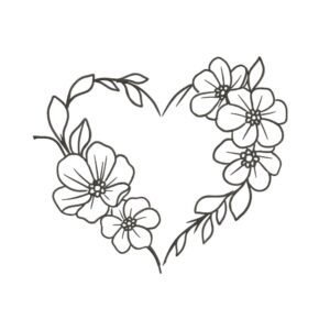 Linear Floral Heart Machine Embroidery Design, Flower Embroidery File