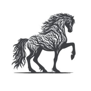 Horse From Tree Branches Machine Embroidery Design, Wild Animal Embroidery File