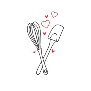 Kitchen Utensils With Hearts Machine Embroidery Design, Minimalist Kitchen Line Art Embroidery File
