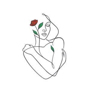 Linear Lady With Flower Machine Embroidery Design, Floral Woman Outline Embroidery File