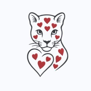 Leopard With Hearts Machine Embroidery Design, Panther Animal Embroidery File
