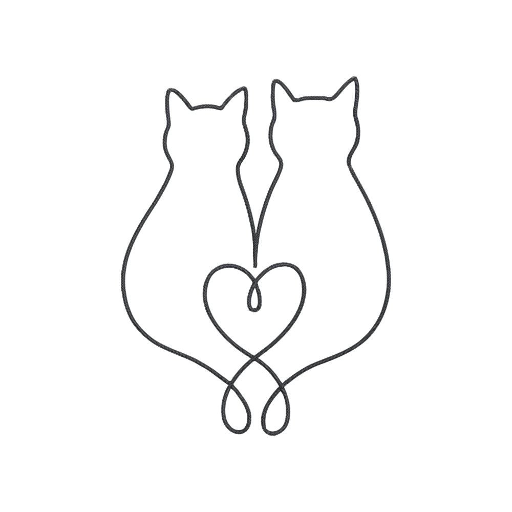 Linear Cat Love Machine Embroidery Design, Kitten Outline Embroidery File