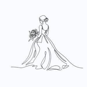 Linear Elegant Bride Machine Embroidery Design, Wedding Marriage Outline Embroidery File