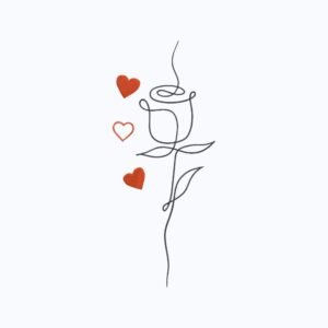 Linear Rose With Hearts Machine Embroidery Design, Flower Outline Embroidery File