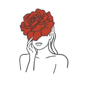 Linear Rose Woman Machine Embroidery Design, Floral Lady Line Art Embroidery File
