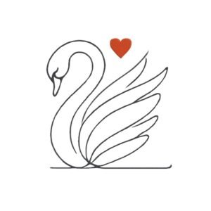 Linear Swan With A Heart Machine Embroidery Design, Bird Outline Embroidery File