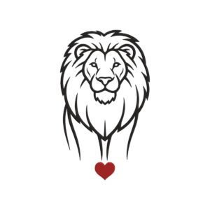 Lion Outline With Heart Machine Embroidery Design, Minimalist Animal Embroidery File