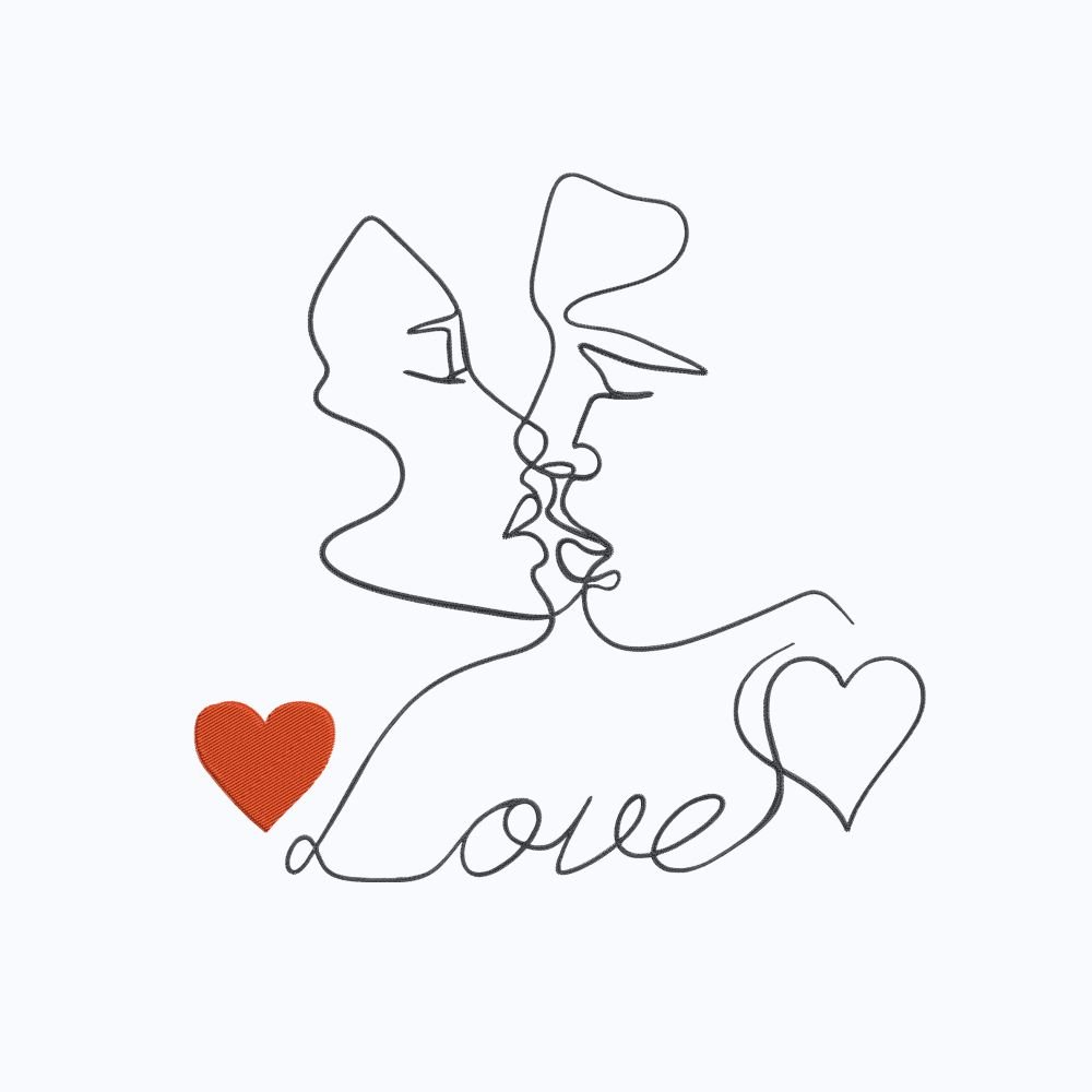 Love Couple Line Machine Embroidery Design, Romantic Outline Embroidery File