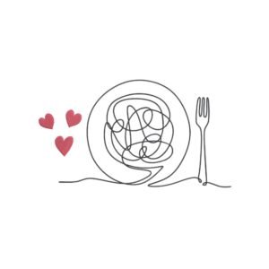 Messy Plate Outline With Hearts Machine Embroidery Design, Minimalist Kitchen Line Art Embroidery File