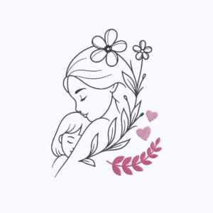 Mother And Daughter Love Machine Embroidery Design, Motherhood Outline Embroidery File