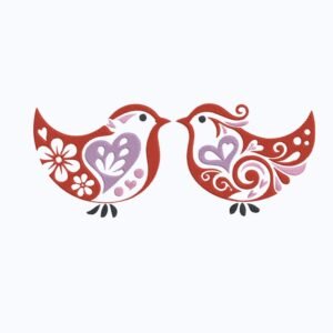 Ornamental Red Bird Couple Machine Embroidery Design, Birds Embroidery File