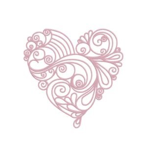 Ornamental Pink Heart Machine Embroidery Design, Love Embroidery File