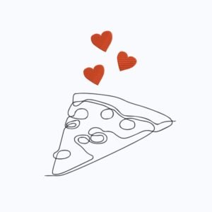Slice Of Pizza With Hearts Outline Machine Embroidery Design, Minimalist Kitchen Line Art Embroidery File