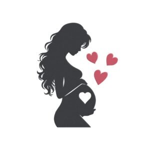 Pregnant Woman With Hearts Machine Embroidery Design, Motherhood Silhouette Embroidery File