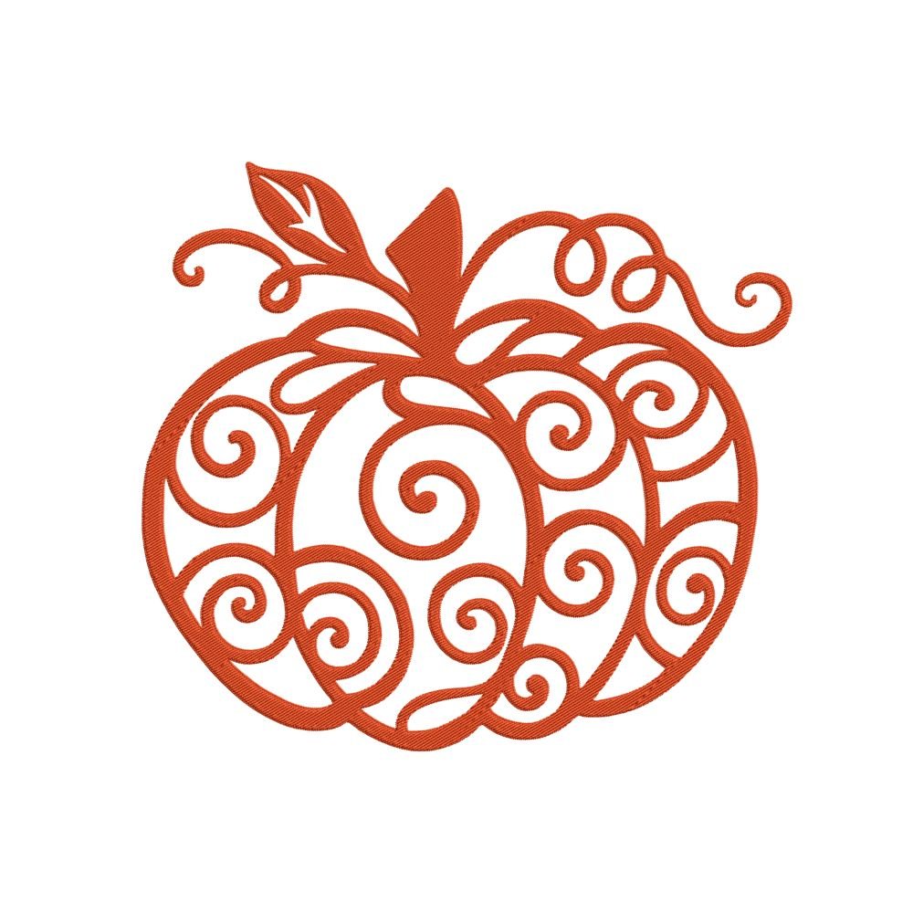 Ornamental Pumpkin Machine Embroidery Design, Autumn Fall Season Embroidery File