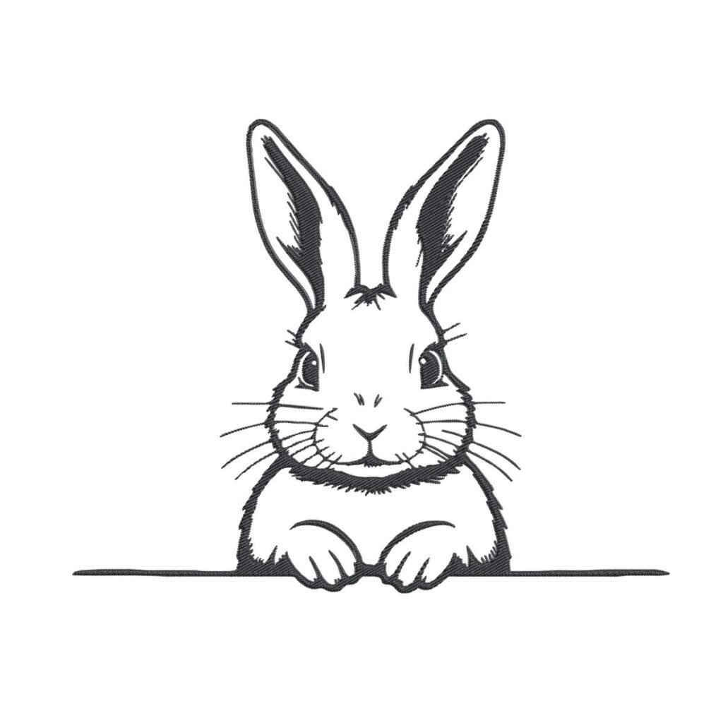 Cute Rabbit Machine Embroidery Design, Minimalist Bunny Outline Embroidery File