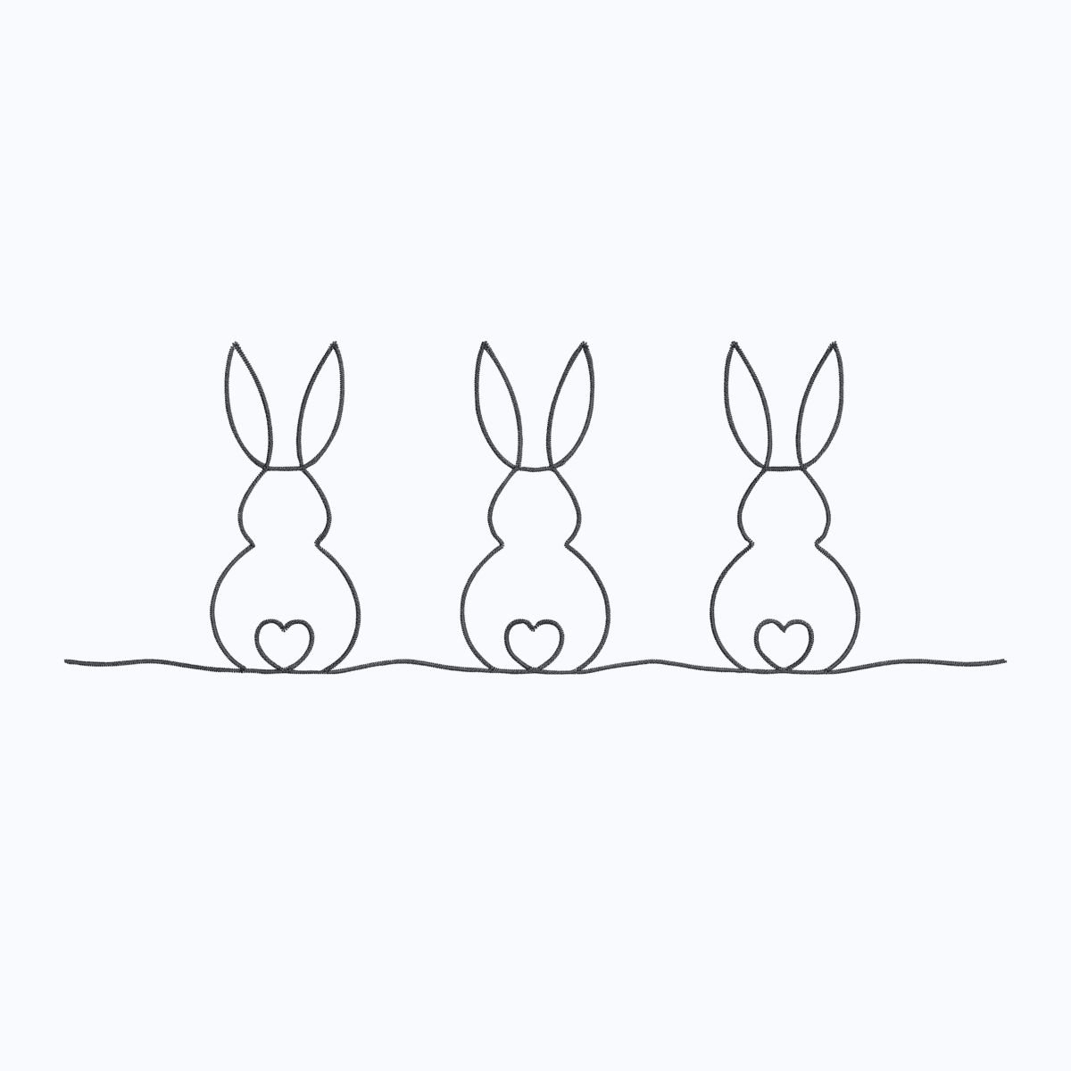 Three Rabbits Line Machine Embroidery Design, Minimalist Animal Embroidery File