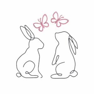Rabbits And Butterflies Machine Embroidery Design, Minimalist Animal Outline Embroidery File