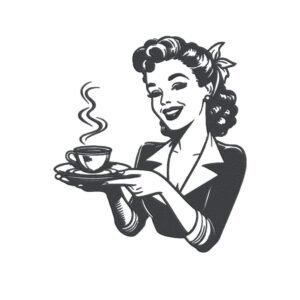 Retro Lady With Coffee Machine Embroidery Design, Beautiful And Simple Kitchen Embroidery File