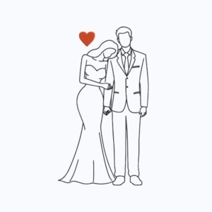 Linear Romantic Couple From Afar Machine Embroidery Design, Love Outline Embroidery File