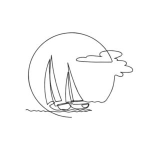 Sailboat Landscape Outline Machine Embroidery Design, Summer Vacation Season Embroidery File
