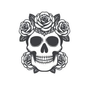 Skull With Roses Machine Embroidery Design, Halloween Season Embroidery File