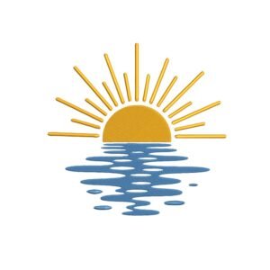 Sunset Over Sea Machine Embroidery Design, Summer Vacation Season Embroidery File