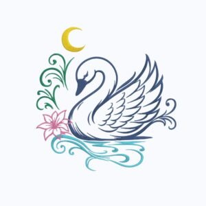 Swan And Moon Machine Embroidery Design, Bird Embroidery File