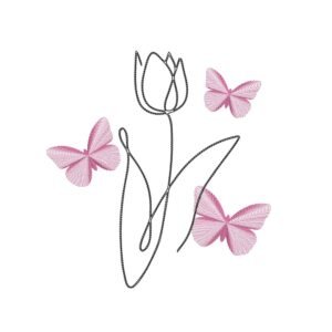 Tulip Outline With Spiral Butterflies Machine Embroidery Design, Floral Embroidery File