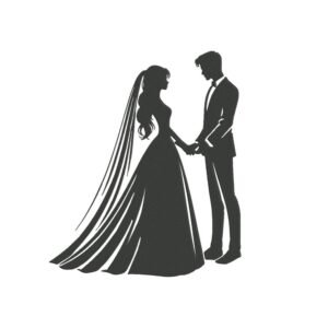 Wedding Couple Silhouette Machine Embroidery Design, Marriage Embroidery File