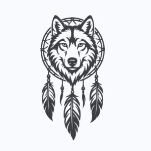 Wolf In A Dream Catcher Machine Embroidery Design, Wild Animal Embroidery File