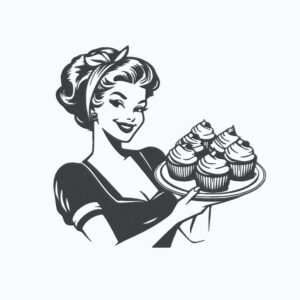 Retro Woman With Cupcakes Machine Embroidery Design, Beautiful And Simple Kitchen Embroidery File