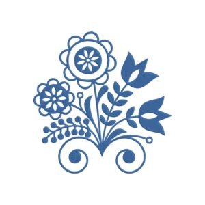 Blue Otomi Flowers Machine Embroidery Design, Floral Embroidery File