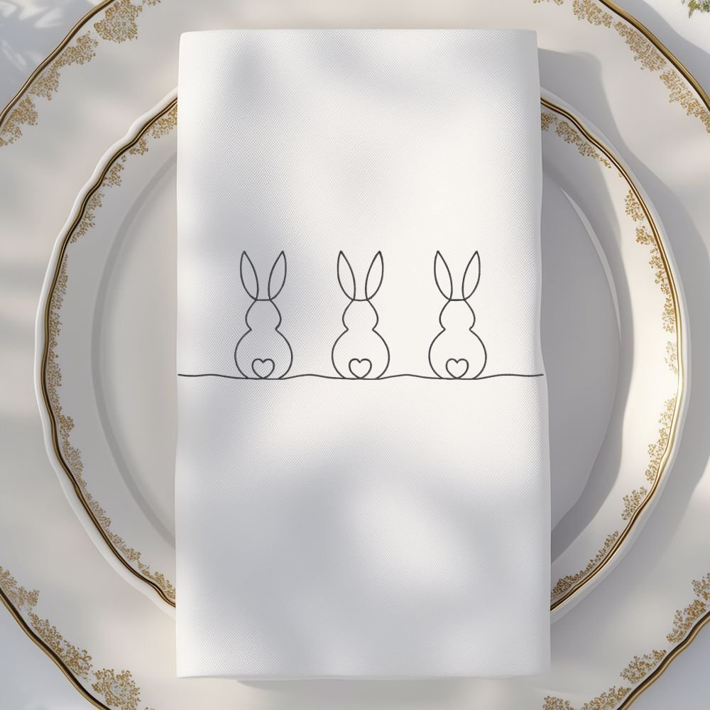 Three Rabbits Line Machine Embroidery Design, Minimalist Animal Embroidery File - Image 3