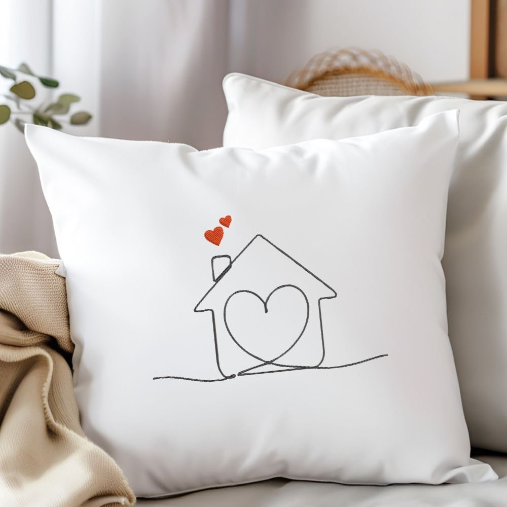 Linear House With Hearts Machine Embroidery Design, Home And Family Embroidery File - Image 3