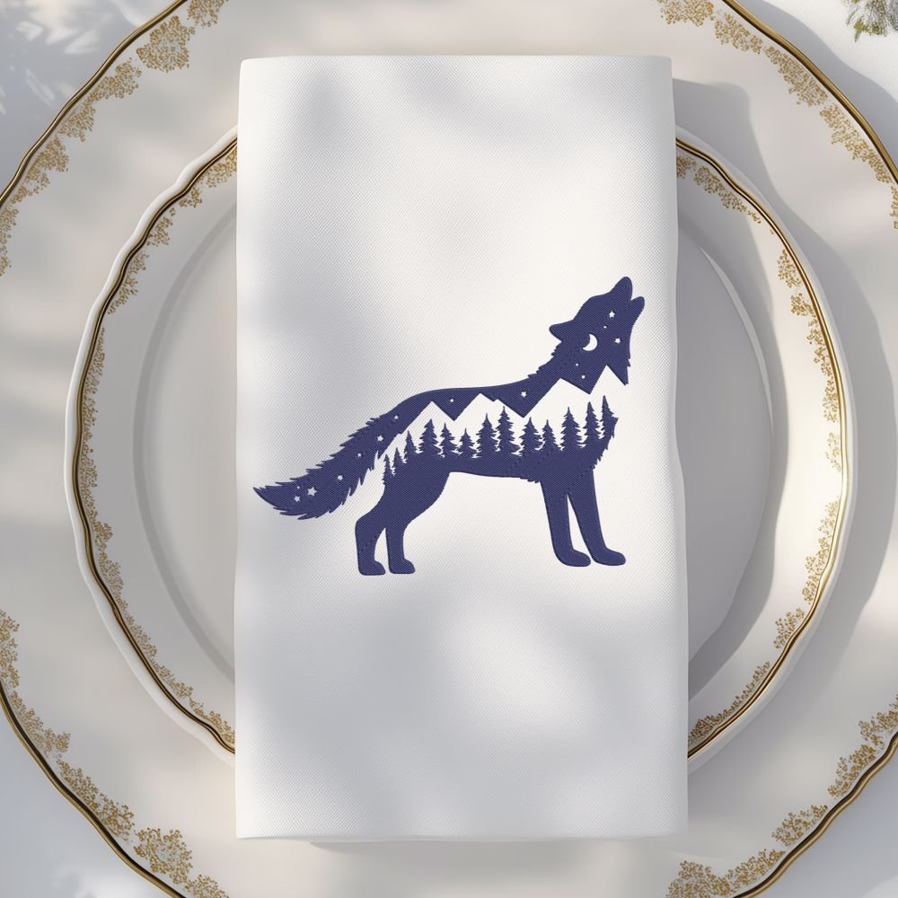Howling Wolf Silhouette Machine Embroidery Design, Wild Animal Embroidery File - Image 2