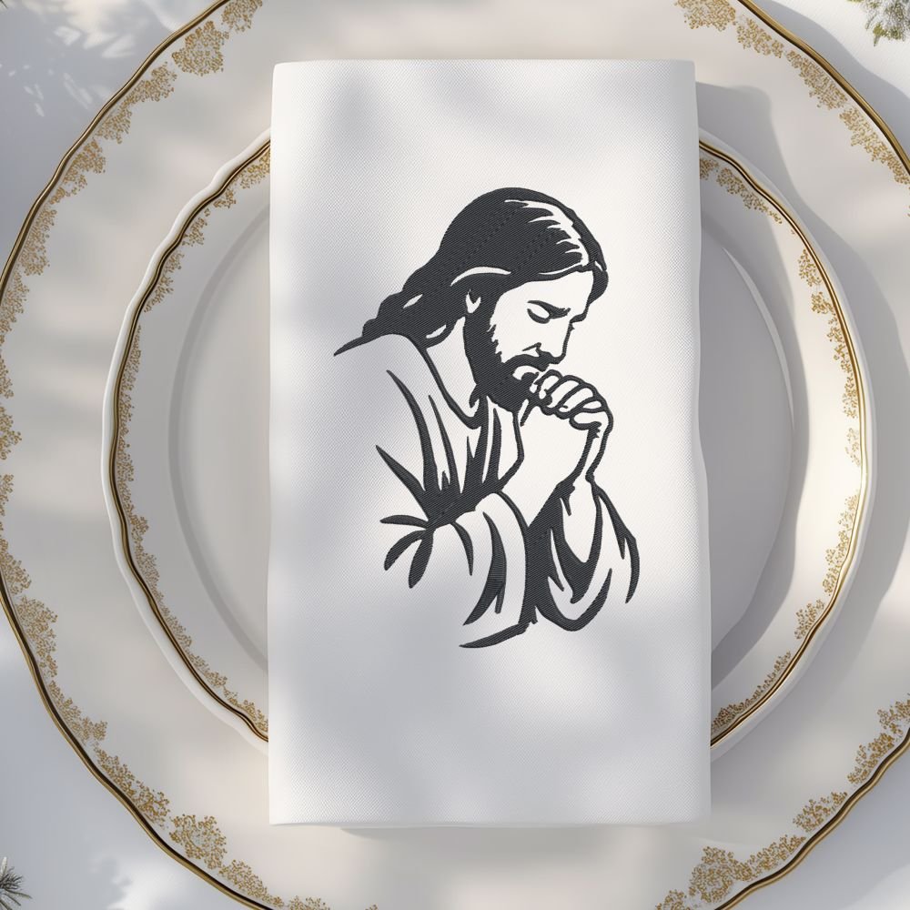 Jesus Praying Machine Embroidery Design, Religious Spiritual Embroidery File - Image 2