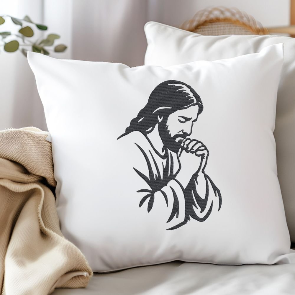Jesus Praying Machine Embroidery Design, Religious Spiritual Embroidery File - Image 3