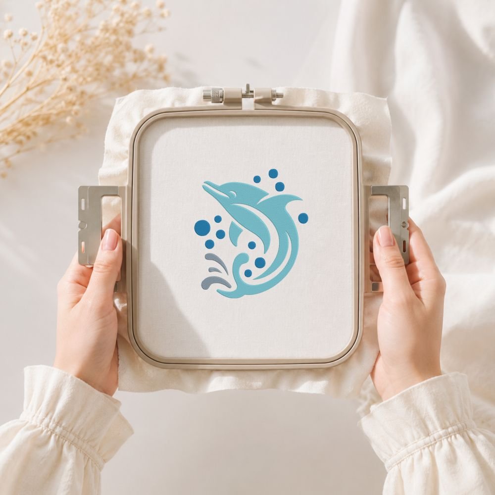 Dolphin With Bubbles Machine Embroidery Design, Sea Animal Embroidery File - Image 3