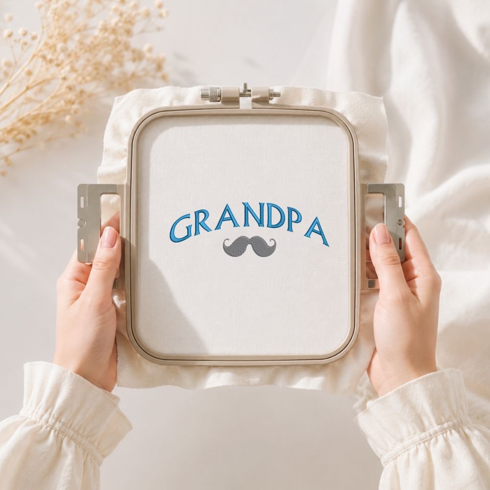 Grandpa Title With Mustache Machine Embroidery Design, Gift For Loved One Embroidery File - Image 3