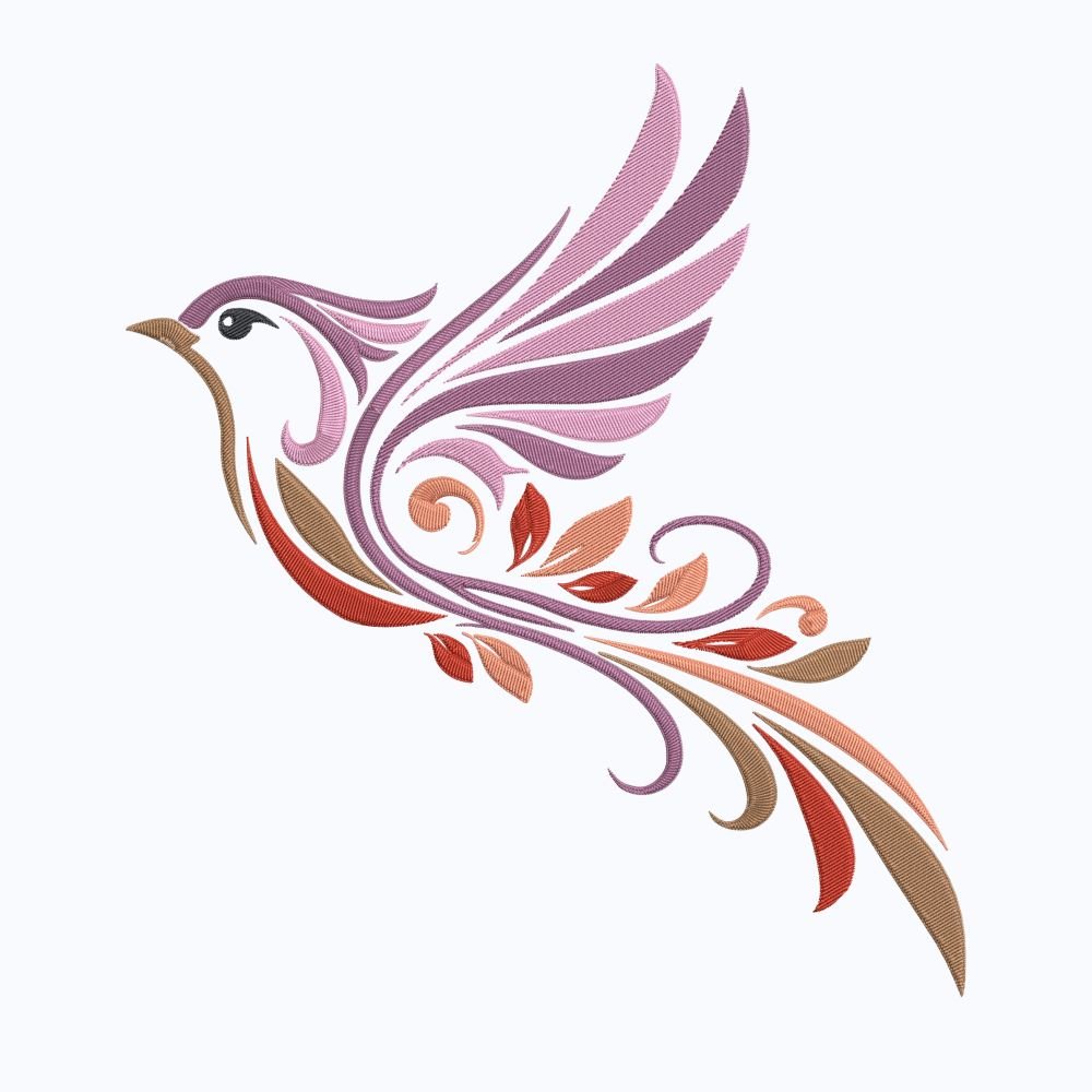 Flying Colorful Bird Machine Embroidery Design, Free Embroidery File