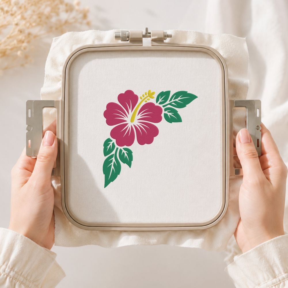 Hibiscus Flower Corner Machine Embroidery Design, Free Embroidery File - Image 3